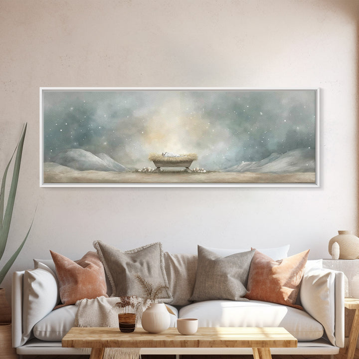 Holy Night Peace | Framed Canvas Print | Christian Art Canvas | Christmas Wall Art | Christian Art | Panoramic Print | Christian Christmas