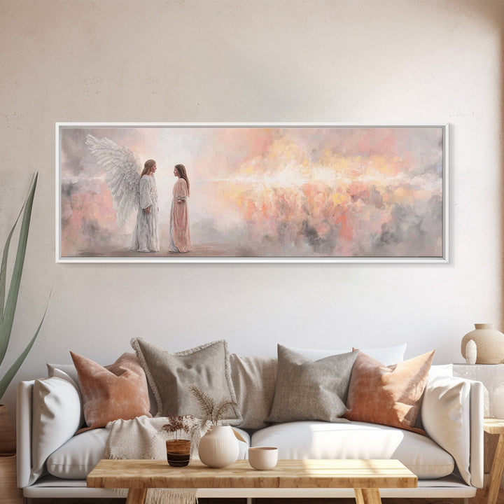 Angelic Dawn Message – Framed Canvas Print – Christian Art – Christian Wall Art – Panoramic Painting – Christmas Art – Christian Art Canvas