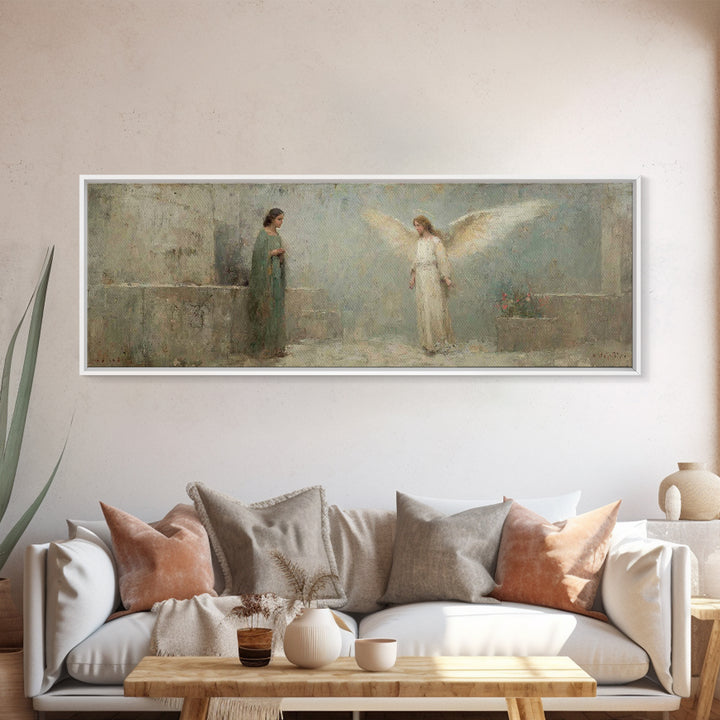 Sacred Annunciation Quiet | Framed Canvas Print | Christian Wall Art | Christian Art Canvas | Panoramic Art | Christmas Art | Christian Pai
