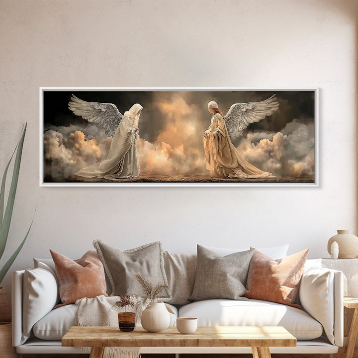 Heavenly Meeting Glow, Framed Canvas Print, Christian Art Canvas, Christian Wall Art, Christmas Art, Panoramic Print, Christian Christmas A