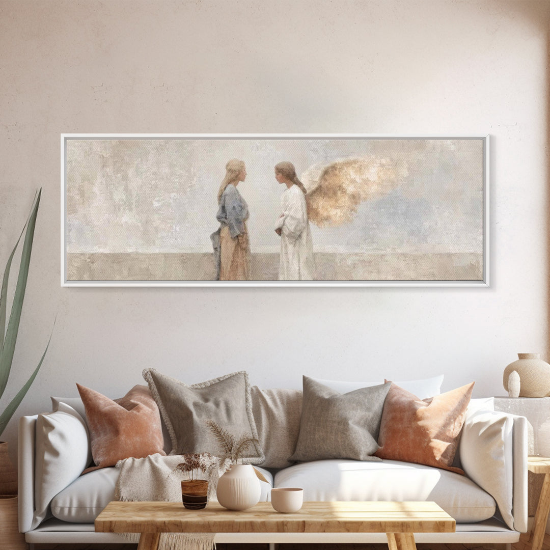 Radiant Angel Whisper – Framed Canvas Print – Christian Art Canvas – Panoramic Art – Christian Wall Art – Christmas Art – Christian Christm