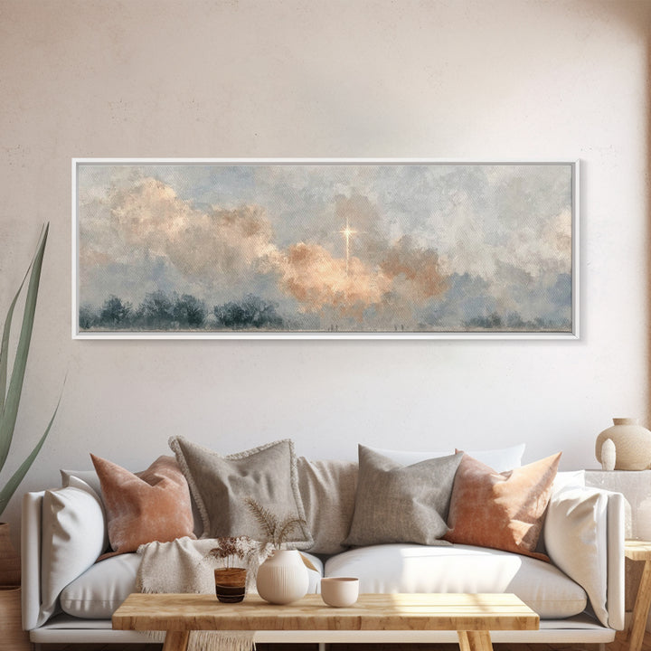 Guiding Dawn Star, Framed Canvas Print, Christian Wall Art, Panoramic Art, Jesus Painting, Christmas Art, Christian Art Canvas