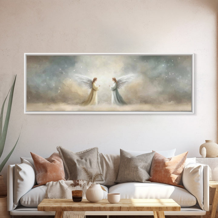 Wings Of Serenity – Framed Canvas Print – Christian Art – Christian Painting – Panoramic Frame – Christmas Art – Christian Christmas – Chri