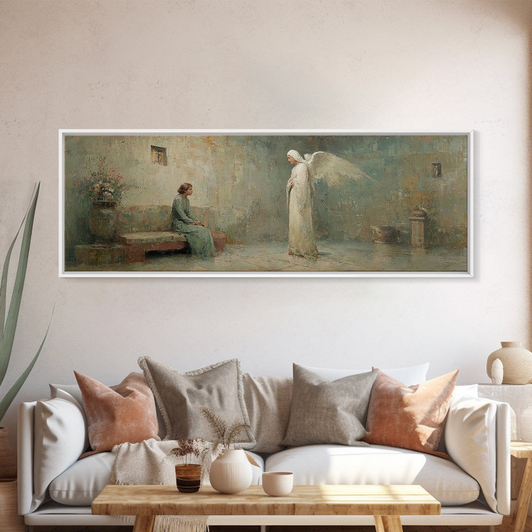 Quiet Annunciation Stillness, Framed Canvas Print, Panoramic Print, Christian Art Canvas, Christian Wall Art, Christian Painting, Christmas