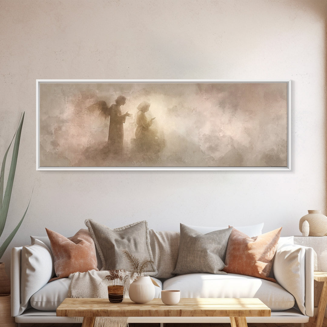 Whispered Angel Promise – Framed Canvas Print – Panoramic Wall Art – Christian Art – Christian Art Canvas – Christian Painting – Christmas