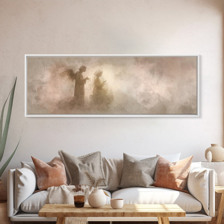 Whispered Angel Promise – Framed Canvas Print – Panoramic Wall Art – Christian Art – Christian Art Canvas – Christian Painting – Christmas