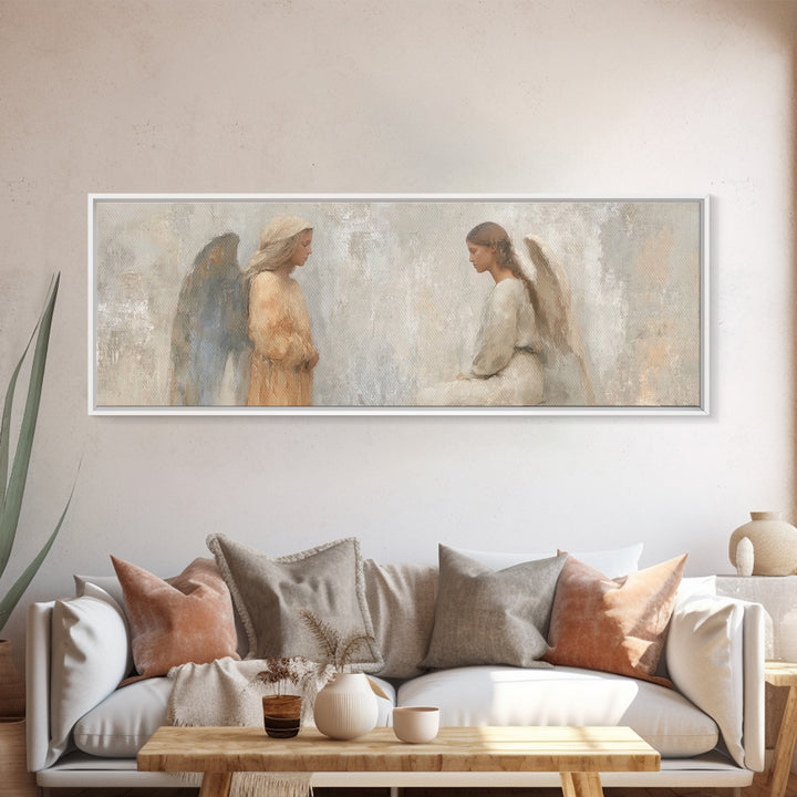 Soft Divine Encounter | Framed Canvas Print | Panoramic Art | Christian Art Canvas | Christian Wall Art | Christian Painting | Christmas Ar