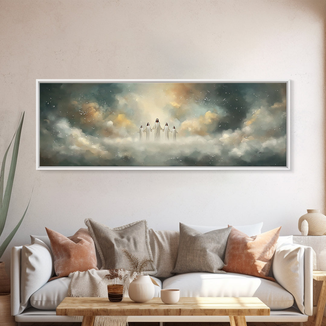 Heavenly Ascent, Framed Canvas Print, Christian Art Canvas, Jesus Painting, Panoramic Wall Art, Christian Christmas Art, Modern Christian A