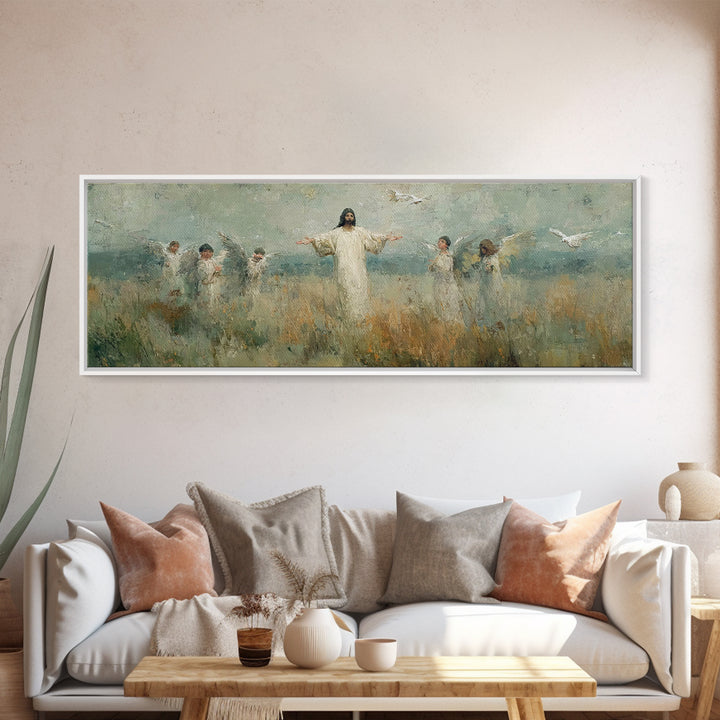 Clouds Of Glory | Framed Canvas Print | Christian Wall Art | Jesus Painting | Panoramic Painting | Christian Art Work | Christmas Wall Art