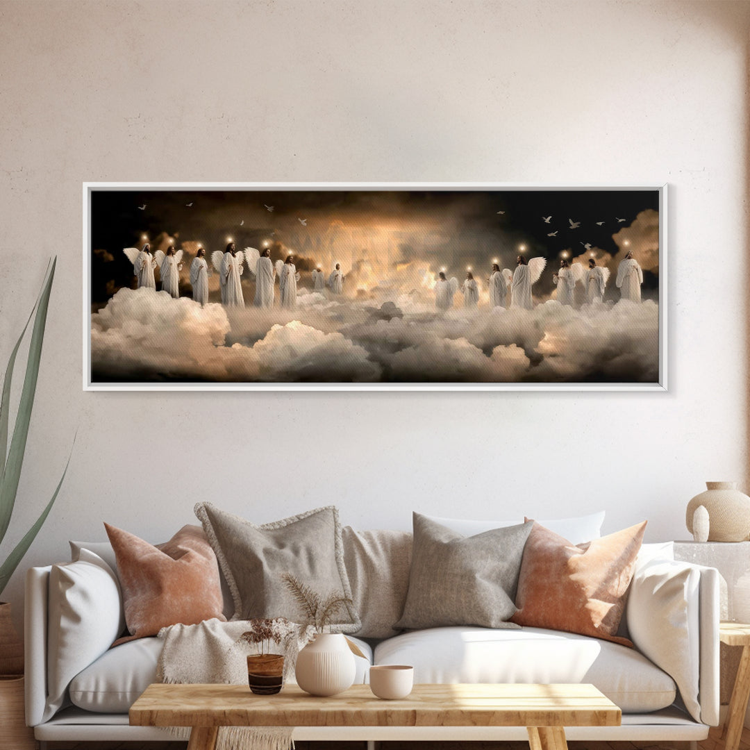 Angels Of Peace – Framed Canvas Print – Christian Art Work – Jesus Painting – Panoramic Frame – Christian Wall Art – Christmas Art Framed