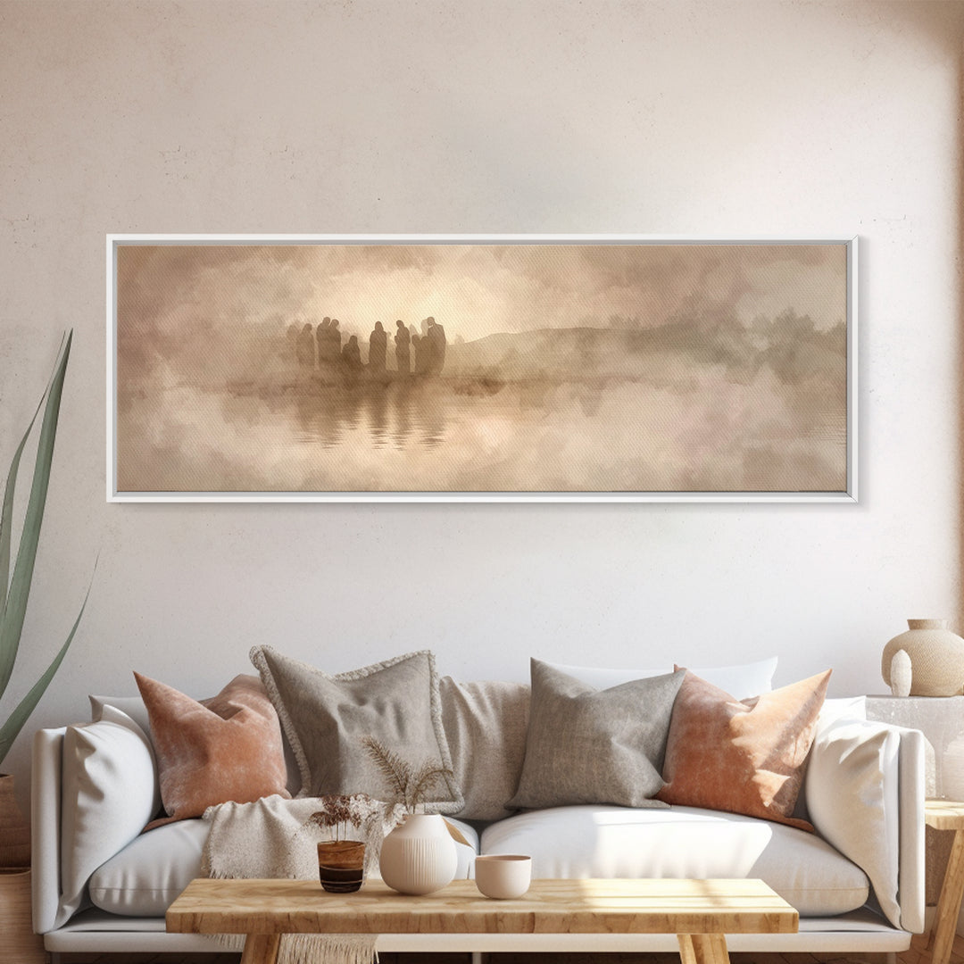 Sacred Gathering, Framed Canvas Print, Christian Art Print, Jesus Painting, Panoramic Art, Christian Wall Art, Framed Christmas Art