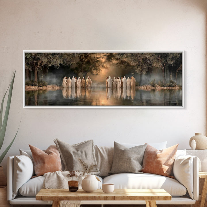 Waters Of Grace | Framed Canvas Print | Christian Art Canvas | Jesus Painting | Panoramic Art | Large Christian Painting | Christmas Wall A