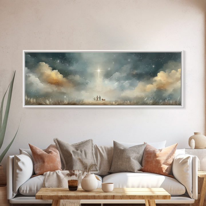 Star Of Messiah | Framed Canvas Print | Christian Christmas Art | Panoramic Painting | Christian Art Canvas | Jesus Painting | Christian Wa