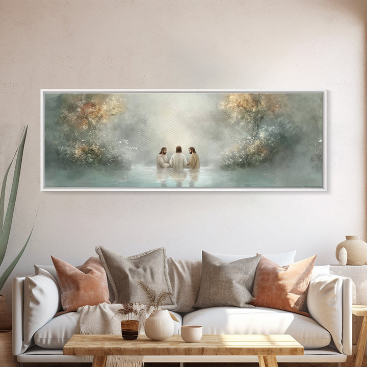 Trinity In Stillness – Framed Canvas Print – Christian Art Print – Jesus Painting – Panoramic Frame – Christian Wall Art – Christmas Decora