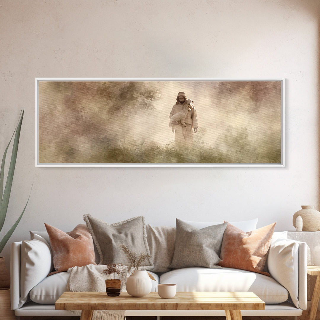 Cross Horizon Storm | Framed Canvas Print | Christian Wall Art | Christian Art Canvas | Panoramic Wall Art | Christian Gift