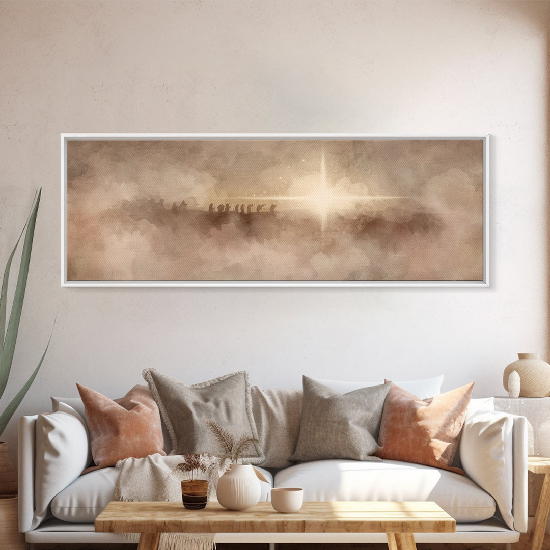 Heavenly Night Star, Framed Canvas Print, Christian Art, Panoramic Art, Christmas Wall Art, Christian Art Canvas, Jesus Painting, Christian