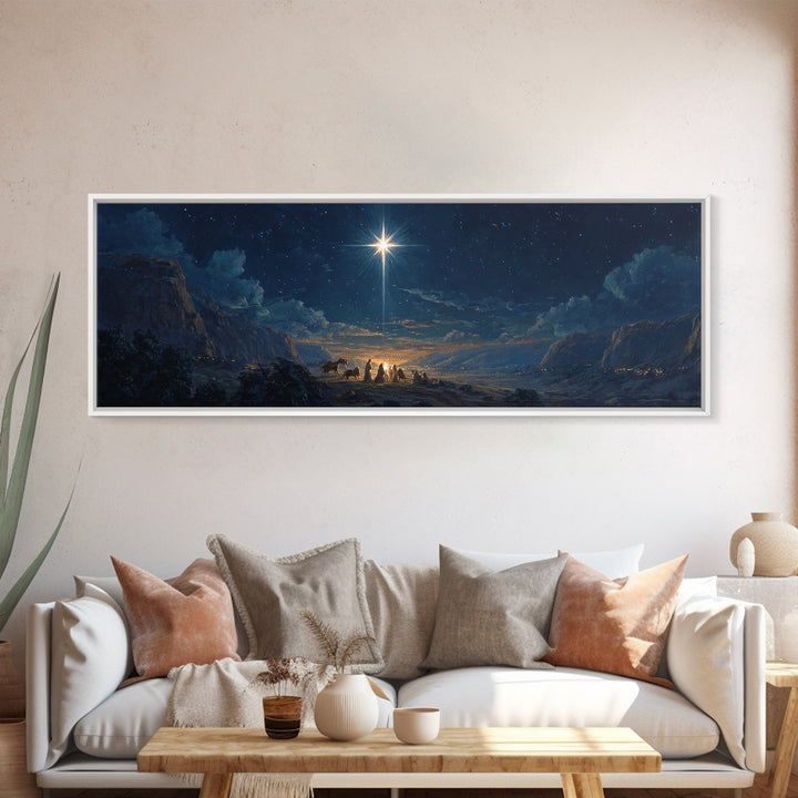 Silent Star Gathering, Framed Canvas Print, Christian Wall Art, Christian Art Canvas, Panoramic Art, Christmas Art, Christian Decor