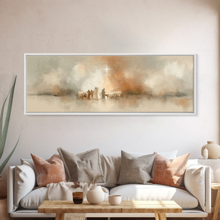 Bethlehem Evening Calm | Framed Canvas Print | Christian Art Canvas | Christian Christmas Art | Jesus Painting | Panoramic Wall Art | Chris