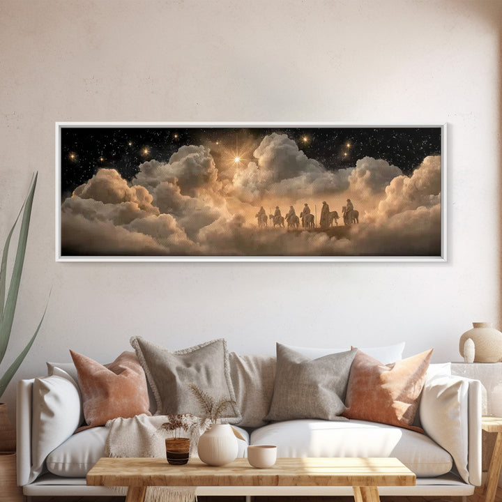 Wandering Kings Star - Framed Canvas Print - Christian Christmas Art - Panoramic Frame - Christian Art Canvas - Jesus Painting - Christmas