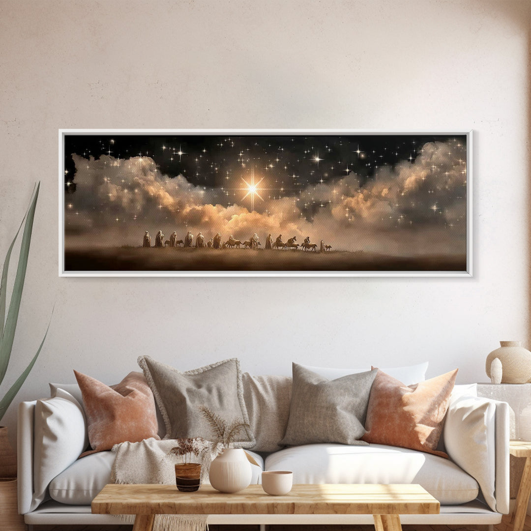 The Guiding Star – Framed Canvas Print – Christian Wall Art – Christmas Art – Panoramic Art – Christian Art Canvas – Jesus Christmas Art