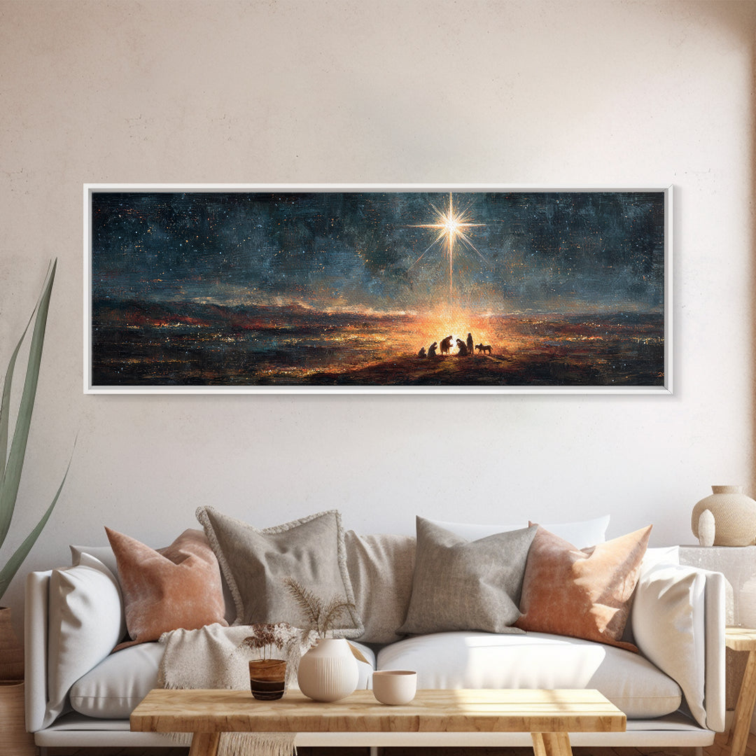 Bethlehem Night Sky | Framed Canvas Print | Christian Christmas Art | Panoramic Wall Art | Christian Decor | Christmas Canvas Wall Art | Ch