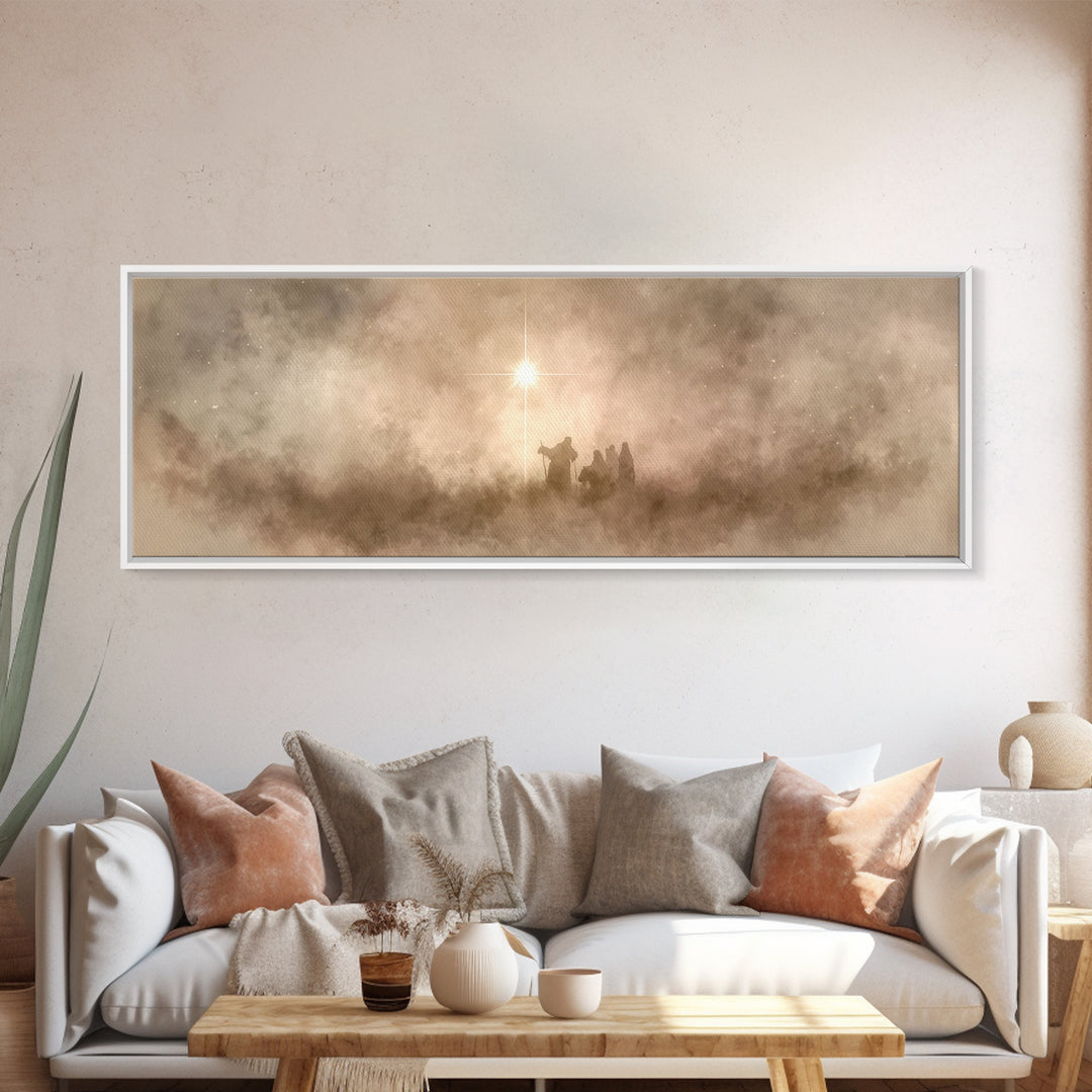 Silent Holy Clouds, Framed Canvas Print, Christian Art Canvas, Christmas Art Prints, Panoramic Print, Christian Wall Art, Christian Christm