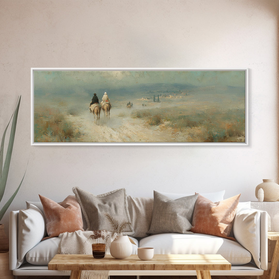 Pilgrims In Light, Framed Canvas Print, Christian Wall Art, Panoramic Frame, Christmas Art, Christian Decorations, Christian Art Canvas
