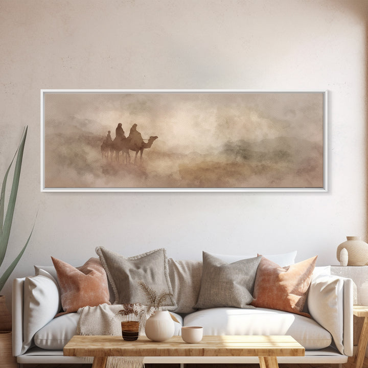 Wilderness Pilgrimage, Framed Canvas Print, Christian Art Print, Panoramic Art, Christmas Art Work, Christian Decor For Home, Christian Can