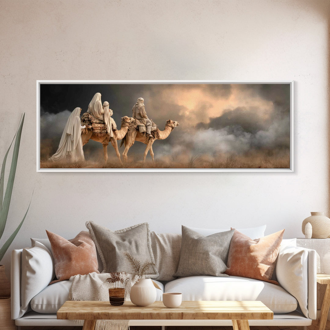Sacred Caravan – Framed Canvas Print – Christian Wall Art – Panoramic Painting – Christmas Art – Christian Art Work – Christian Christmas A