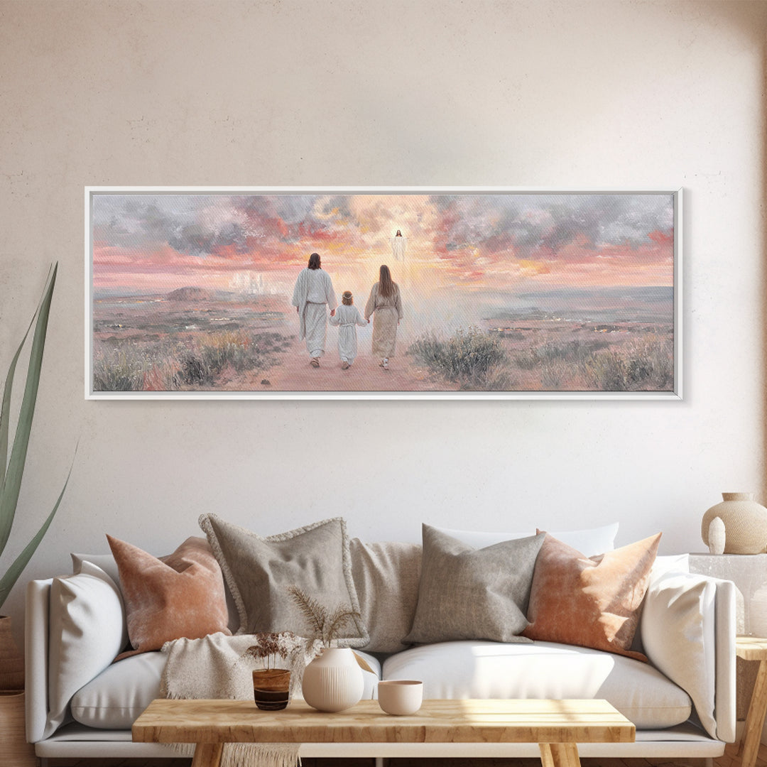 Heavenward Reunion Glow | Framed Canvas Print | Christian Art | Panoramic Wall Art | Christian Canvas | Christian Painting | Christmas Art