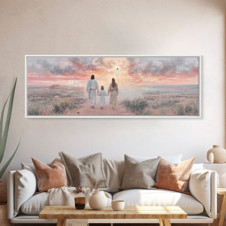 Heavenward Reunion Glow | Framed Canvas Print | Christian Art | Panoramic Wall Art | Christian Canvas | Christian Painting | Christmas Art