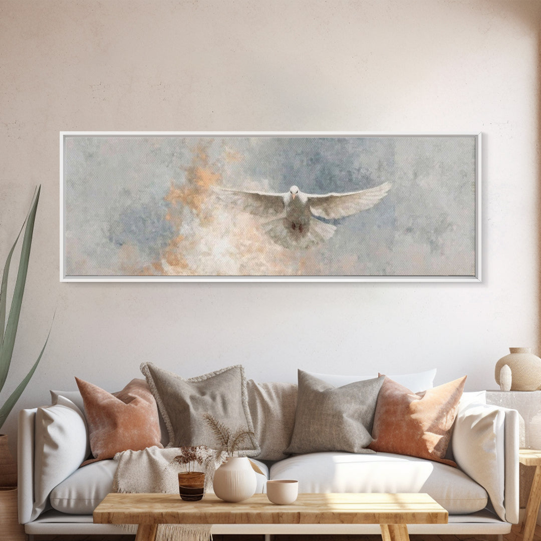 Spirit Of Peace Flight, Framed Canvas Print, Christian Art Canvas, Panoramic Art, Christian Wall Art, Christian Decor, Christmas Art