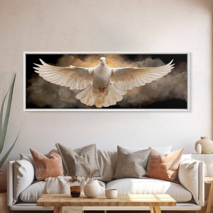 Radiant Dove Grace – Framed Canvas Print – Christian Wall Art – Panoramic Art – Christian Art Canvas – Christian Gift – Christmas Art