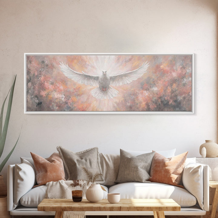 Heavenly Dove Rising | Framed Canvas Print | Christian Art Canvas | Panoramic Painting | Christian Christmas Art | Christian Wall Art