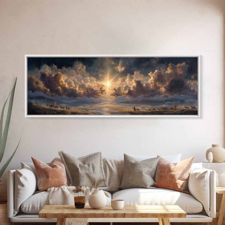 Radiant Bethel Star, Framed Canvas Print, Christian Art Print, Panoramic Print, Christmas Art, Christian Wall Art, Jesus Painting, Christia