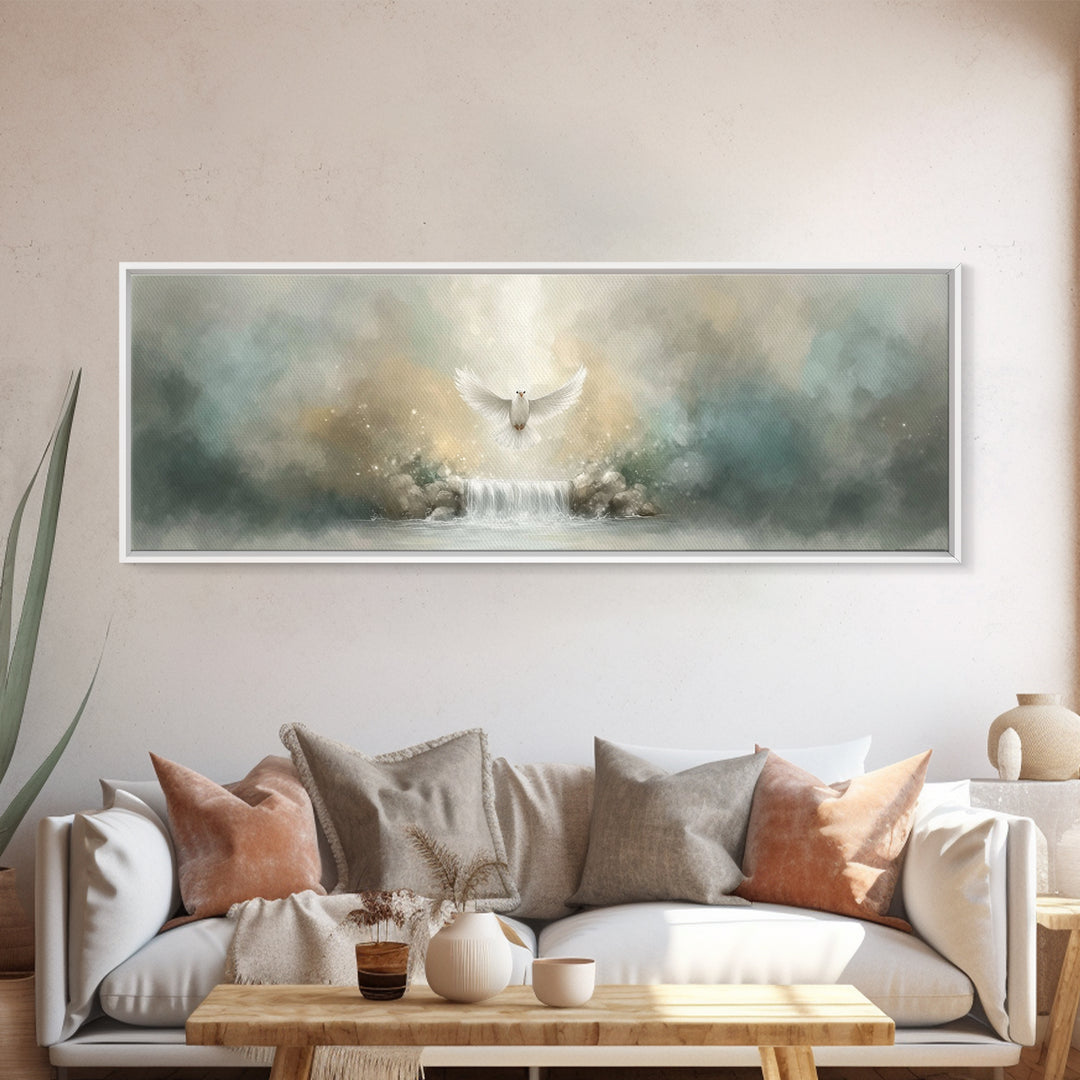 Waterfall Glory Light, Framed Canvas Print, Christian Wall Art, Panoramic Art, Christian Art Canvas, Christian Christmas Art, Christian Dec
