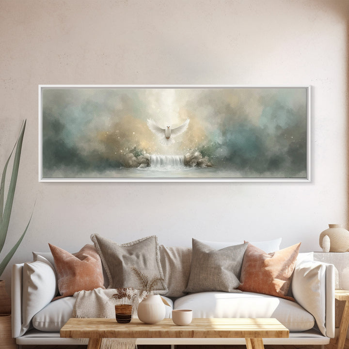 Waterfall Glory Light, Framed Canvas Print, Christian Wall Art, Panoramic Art, Christian Art Canvas, Christian Christmas Art, Christian Dec