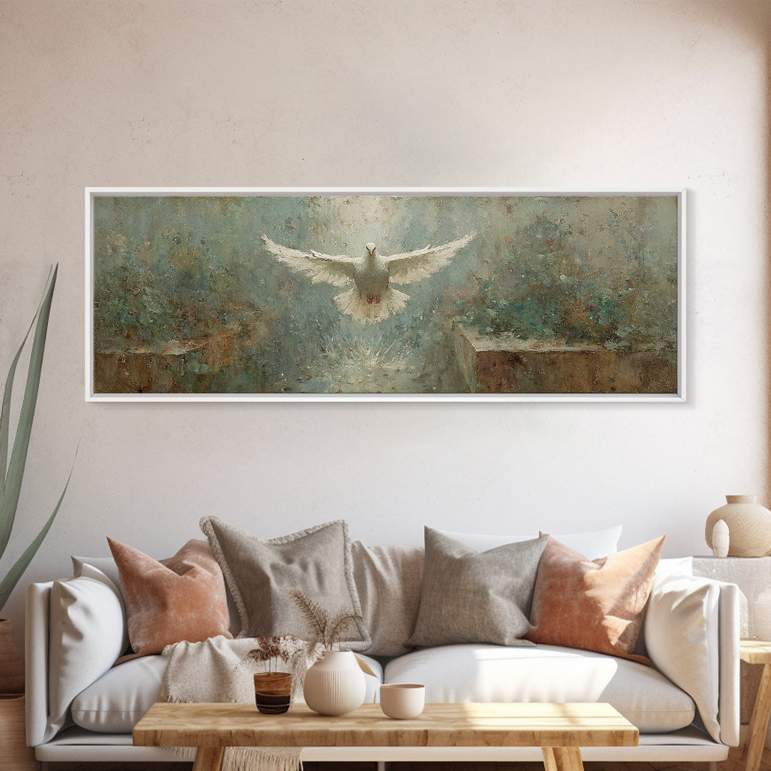 Radiant Spirit Descent, Framed Canvas Print, Christian Wall Art, Panoramic Art, Christian Art Canvas, Christian Painting, Christian Christm