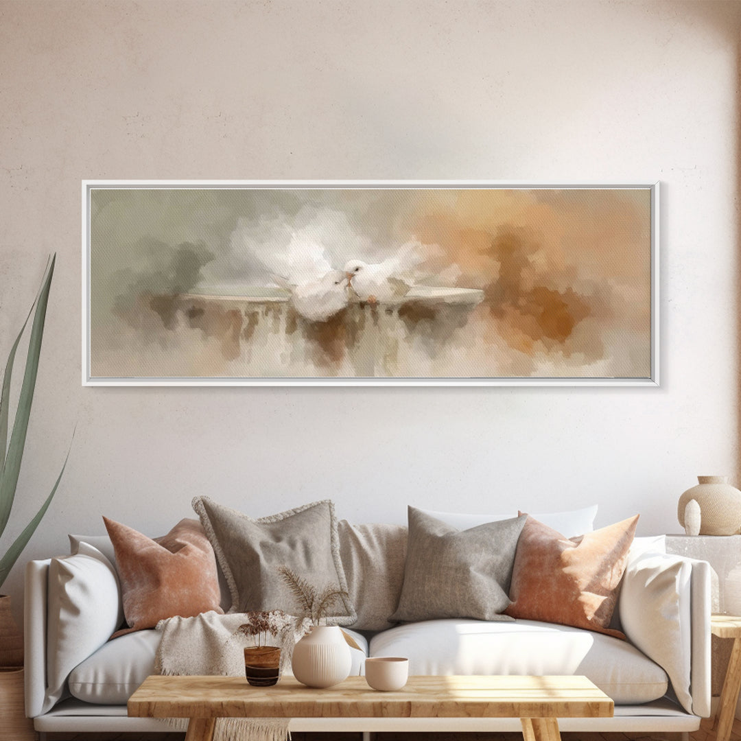 Doves Of Peace – Framed Canvas Print – Christian Art Print – Panoramic Wall Art – Christian Decor – Christmas Art – Christian Gift Ideas