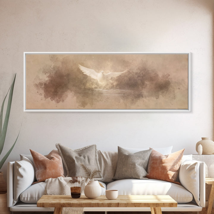 Heavenly Dove Light | Framed Canvas Print | Christian Art Canvas | Panoramic Painting | Christian Wall Art | Christmas Art | Christian Deco