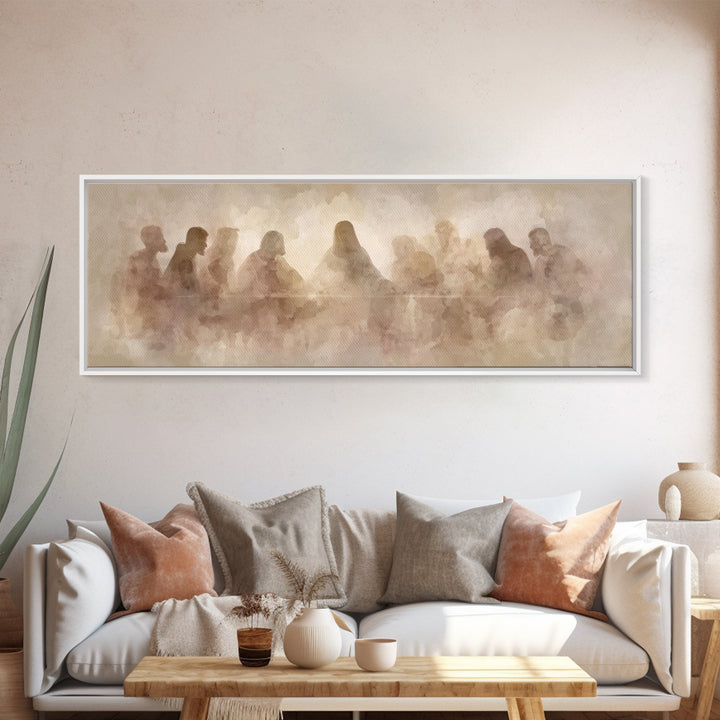 Holy Gathered Moment, Framed Canvas Print, Christian Art Canvas, Christian Wall Art, Panoramic Painting, Jesus Painting