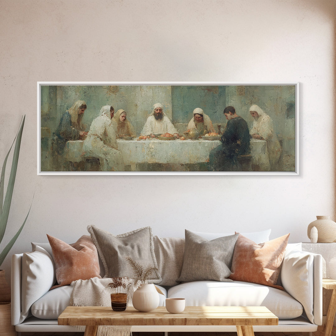 Divine Fellowship Glow – Framed Canvas Print – Christian Painting – Large Christian Art – Panoramic Art – Jesus Canvas Art