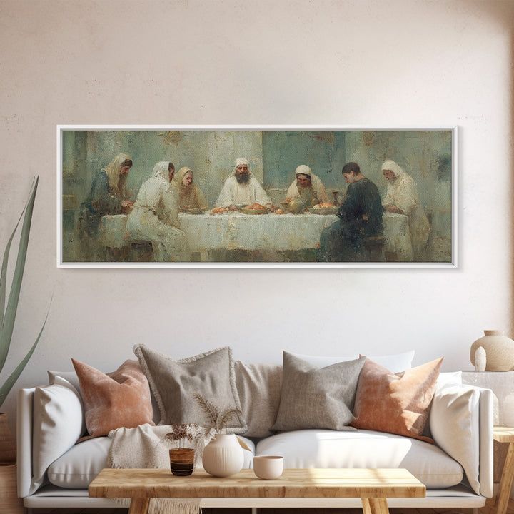 Divine Fellowship Glow – Framed Canvas Print – Christian Painting – Large Christian Art – Panoramic Art – Jesus Canvas Art