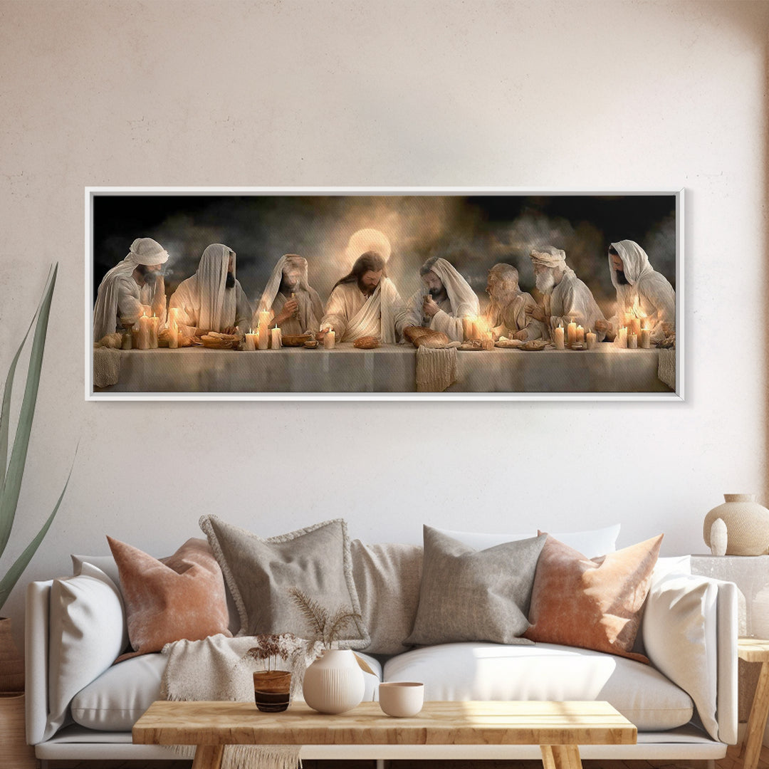 Bread Of Blessing | Framed Canvas Print | Christian Art Work | Jesus Painting | Extra Wide Art | Christian Wall Art