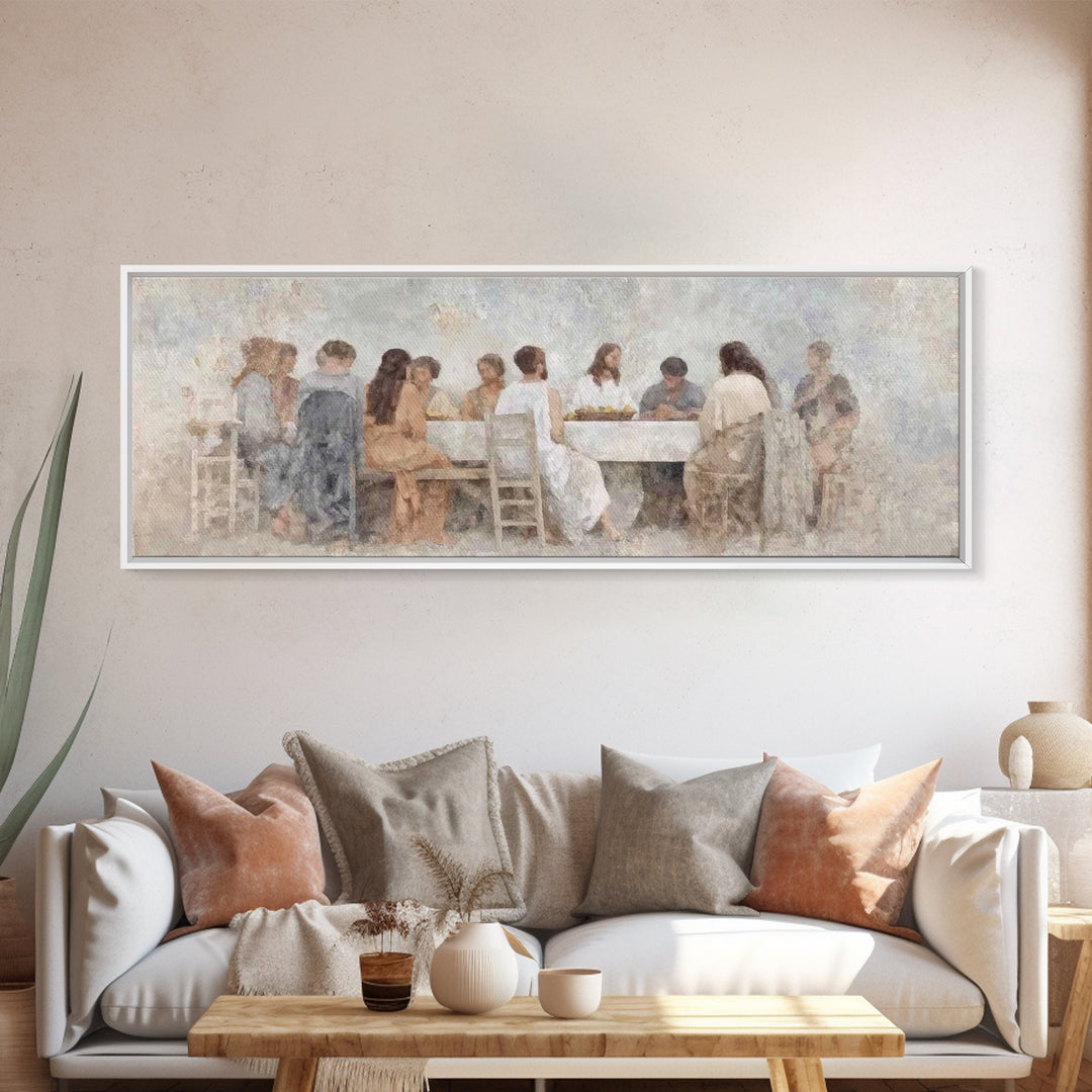 Upper Room Stillness – Framed Canvas Print – Christian Wall Art – Panoramic Wall Art – Jesus Painting – Christian Art Gift