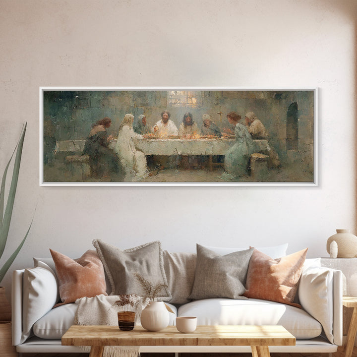 Heavenly Supper Peace – Framed Canvas Print – Christian Art Canvas – Jesus Painting – Panoramic Painting – Christian Wall Art