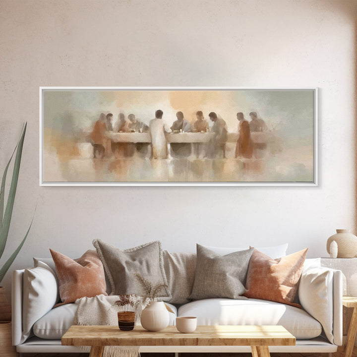 Holy Supper Stillness, Framed Canvas Print, Jesus Canvas Art, Panoramic Art, Christian Art Print, Modern Christian Art