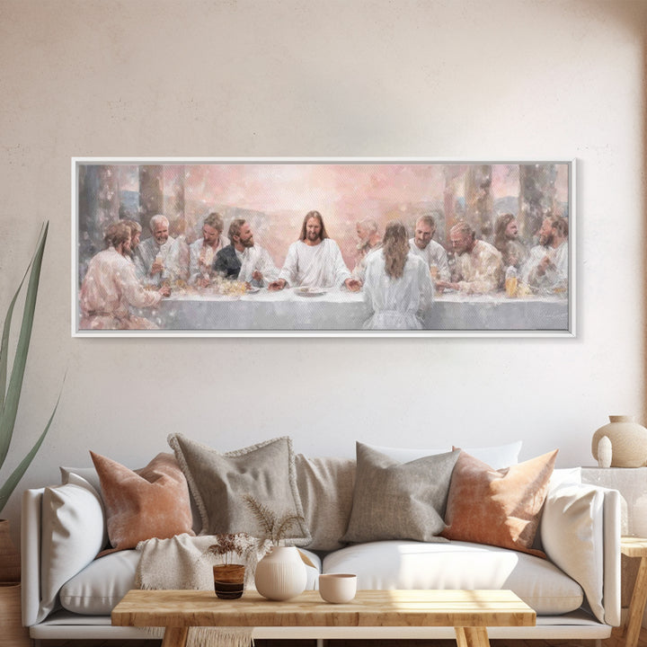 Grace At The Table – Framed Canvas Print – Panoramic Wall Art – Christian Art Canvas – Jesus Painting – Christian Decor