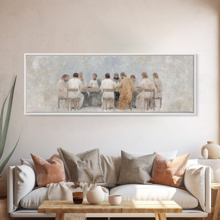 Angel Feast Serenity | Framed Canvas Print | Christian Art Canvas | Panoramic Print | Christian Wall Art | Jesus Painting