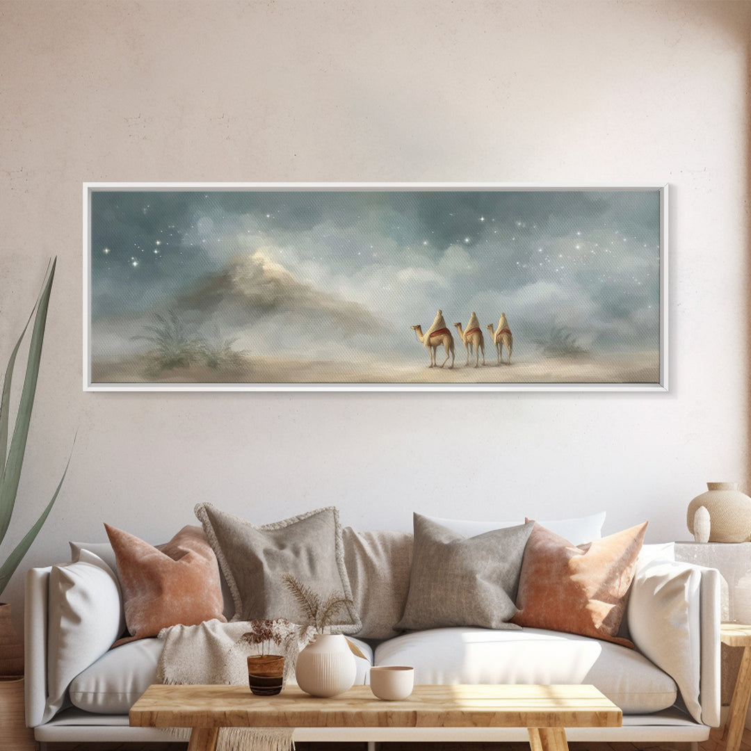 Journey Of Three | Framed Canvas Print | Christian Christmas Art | Panoramic Art | Christian Art Canvas | Christmas Wall Art | Christian Pa